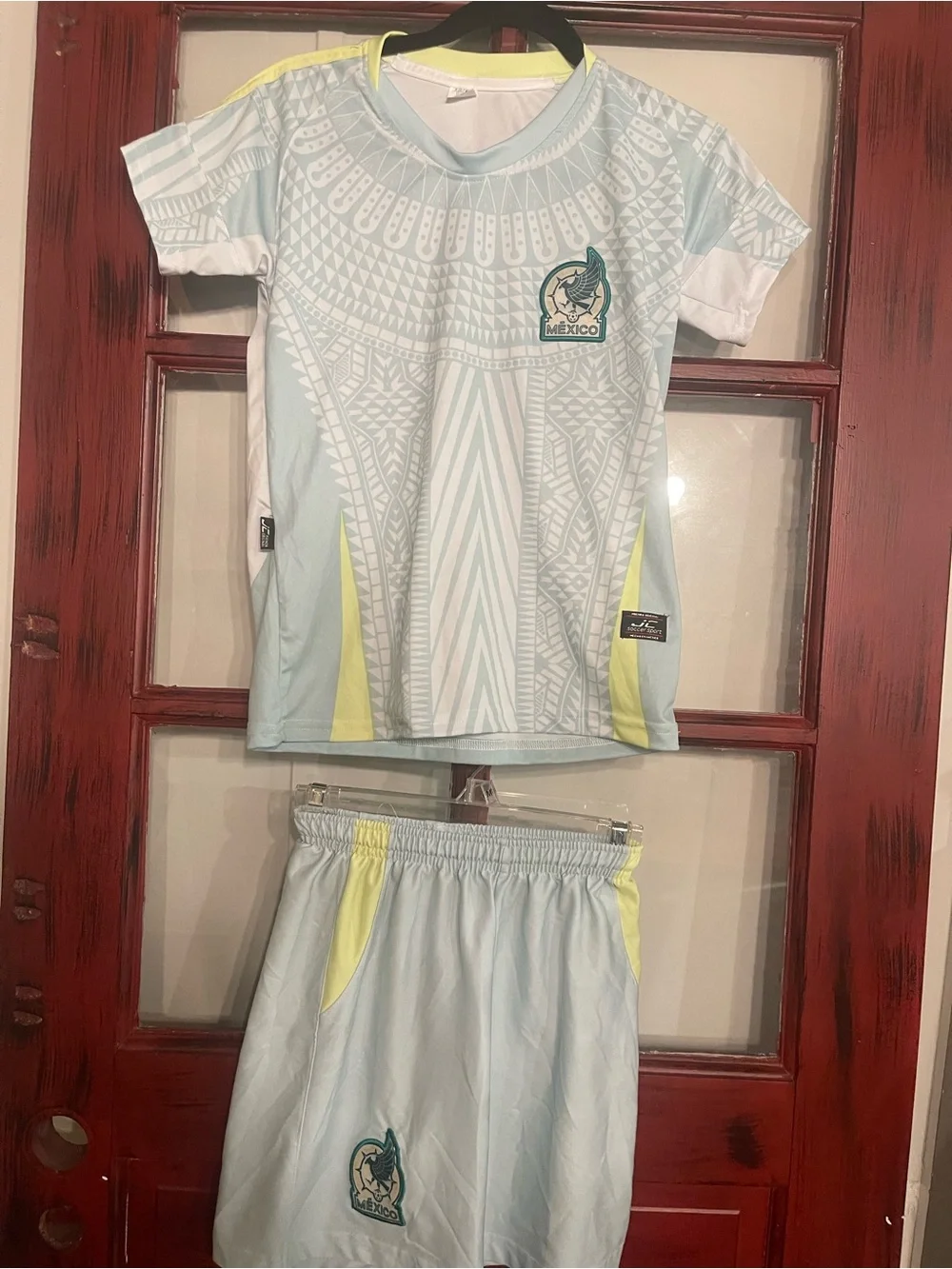 Kids size 12 Light Blue & Yellow Matching Sports Set - Mexico Graphic